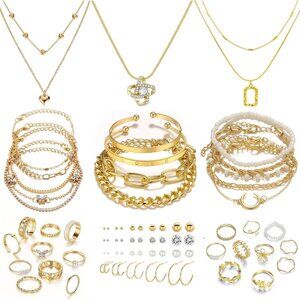 👑Women Classic And Versatile Multi Layer Necklaces Gold Plated Jewelry Set